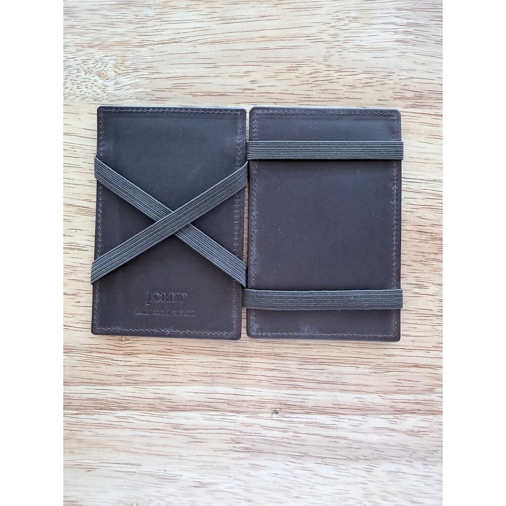 J. crew dark brown leather slimline slim wallet handmade in England minimalist